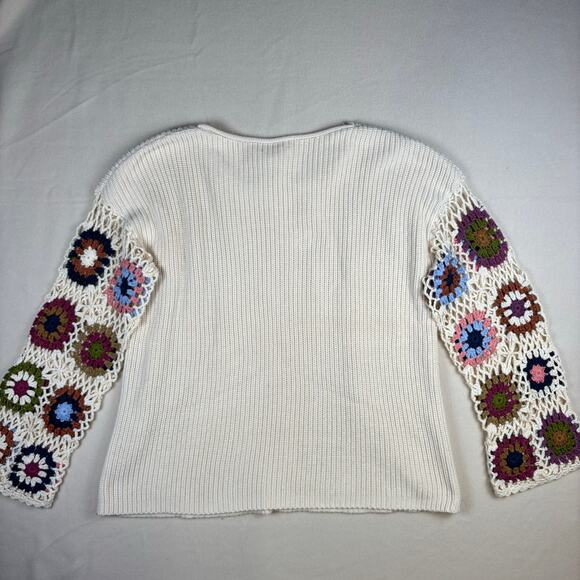 Heyson Small crew neck sweater with crochet floral granny square sleeves Size S - Picture 2 of 9